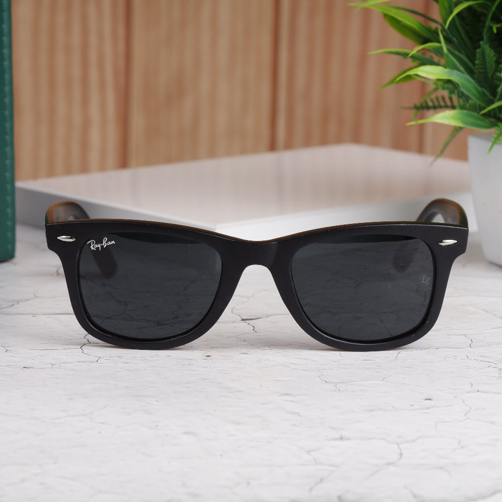 Classic Square 214O Black-Black Sunglass (Matt) with matte black frame and UV 400 protection from JUO INDIA.